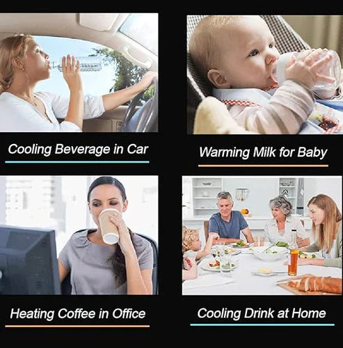 Smart car cup warmer by My Store showing a compact device with a power cord, designed to keep beverages warm in a vehicle.