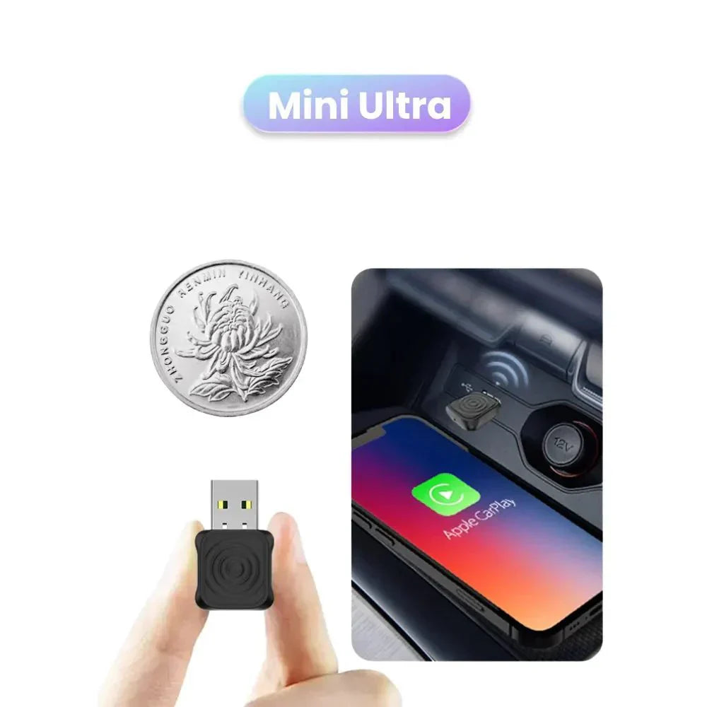 Wireless Car Play adapter by My Store, compact device connecting smartphones to car infotainment systems wirelessly.